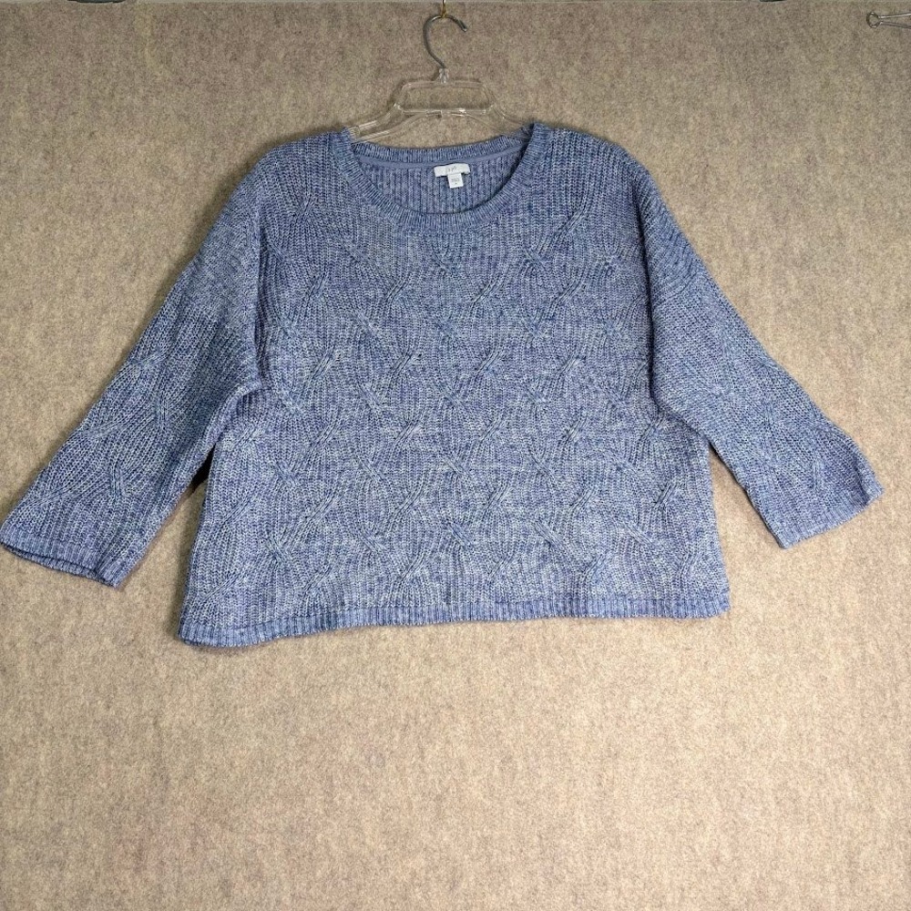 J. Jill Sweater Women M Blue Cotton Blend Cable Knit 3/4 Sleeve Coastal Classic